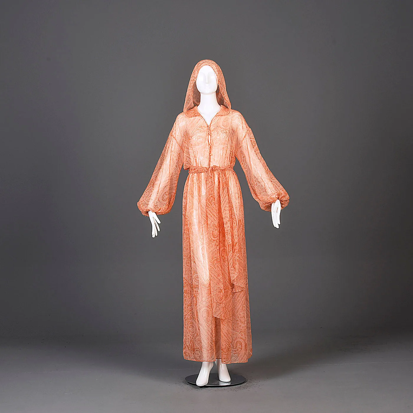 1970s Flowy Sheer Maxi Dress with Hood