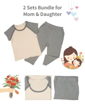 2-Set Bundle for Mom & Daughter: Short Raglan Set (Cool Grey)