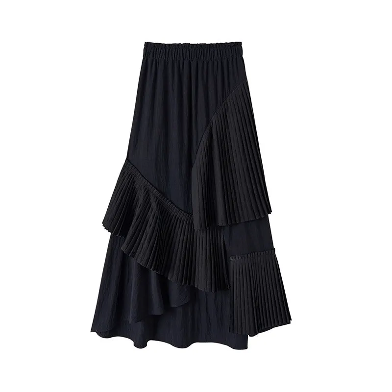 3D Pleated Stitch Slit Skirt