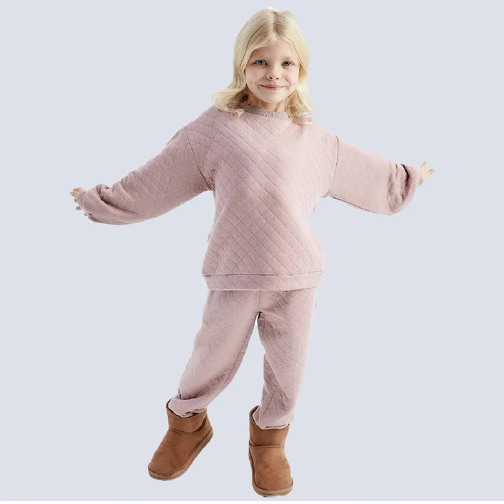 5.10.15 Quilted Warm Dull Tea Pink Sweatshirt & Trouser 2 piece set 13263