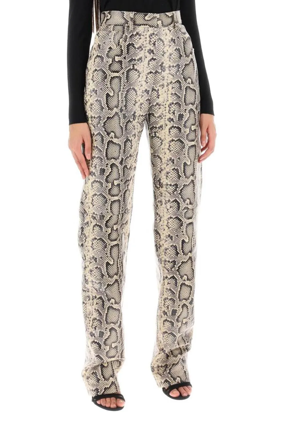 Abete Python Print Leather Pants