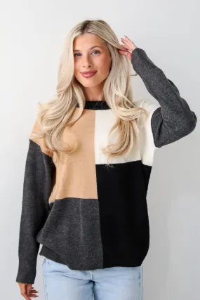 Absolutely Unreal Camel Color Block Sweater