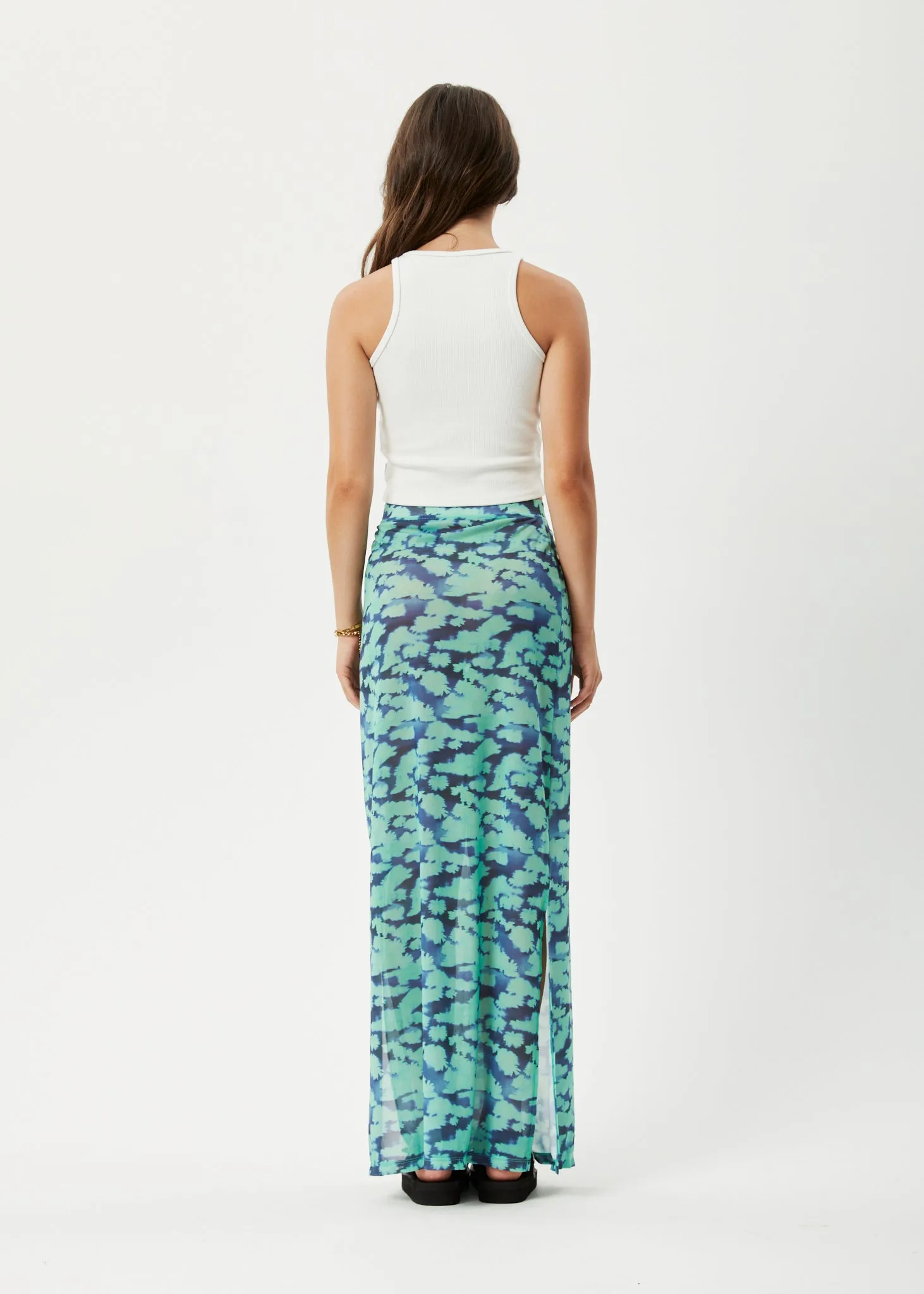 AFENDS Womens Liquid - Sheer Maxi Skirt - Jade Floral