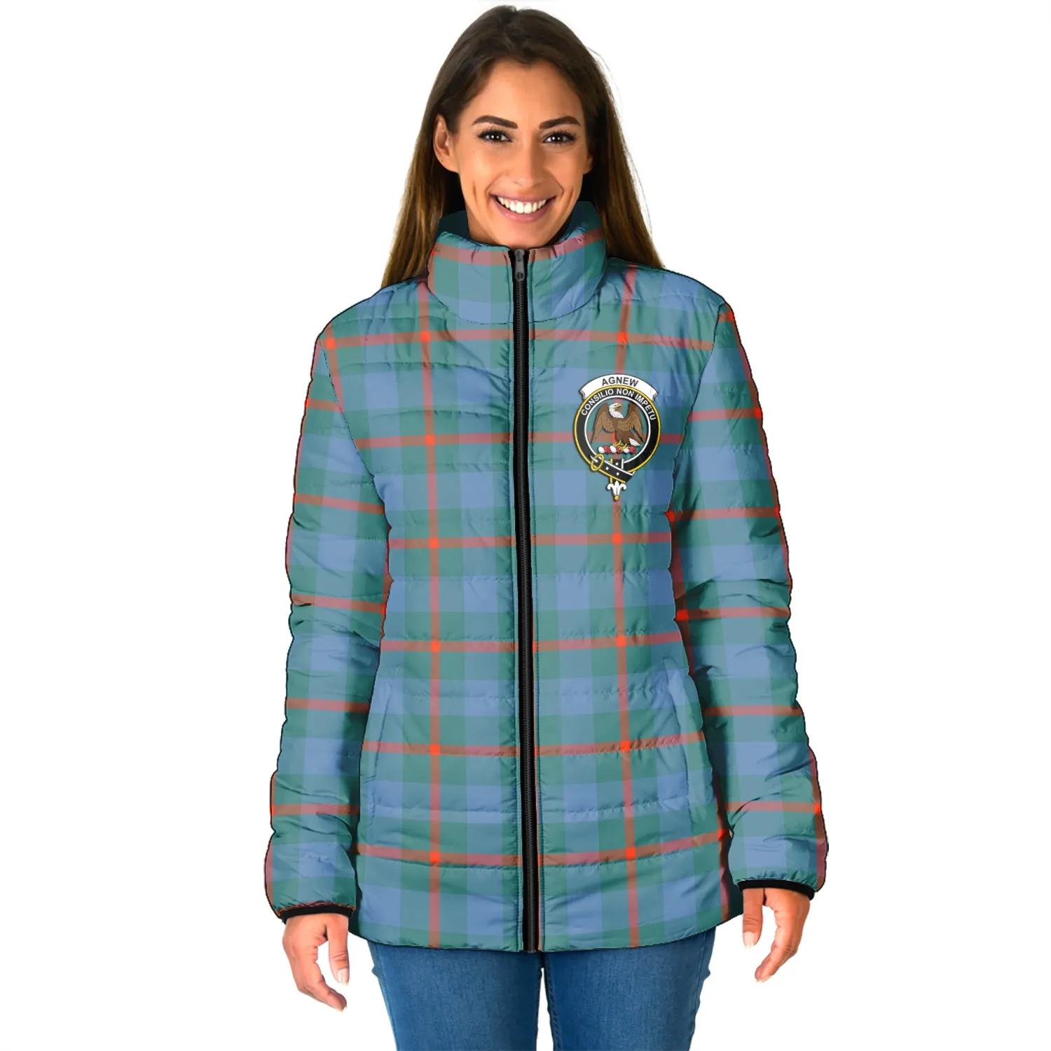 Agnew Ancient Tartan Padded Jacket with Family Crest