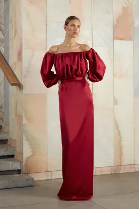 ALICE red off shoulder maxi dress