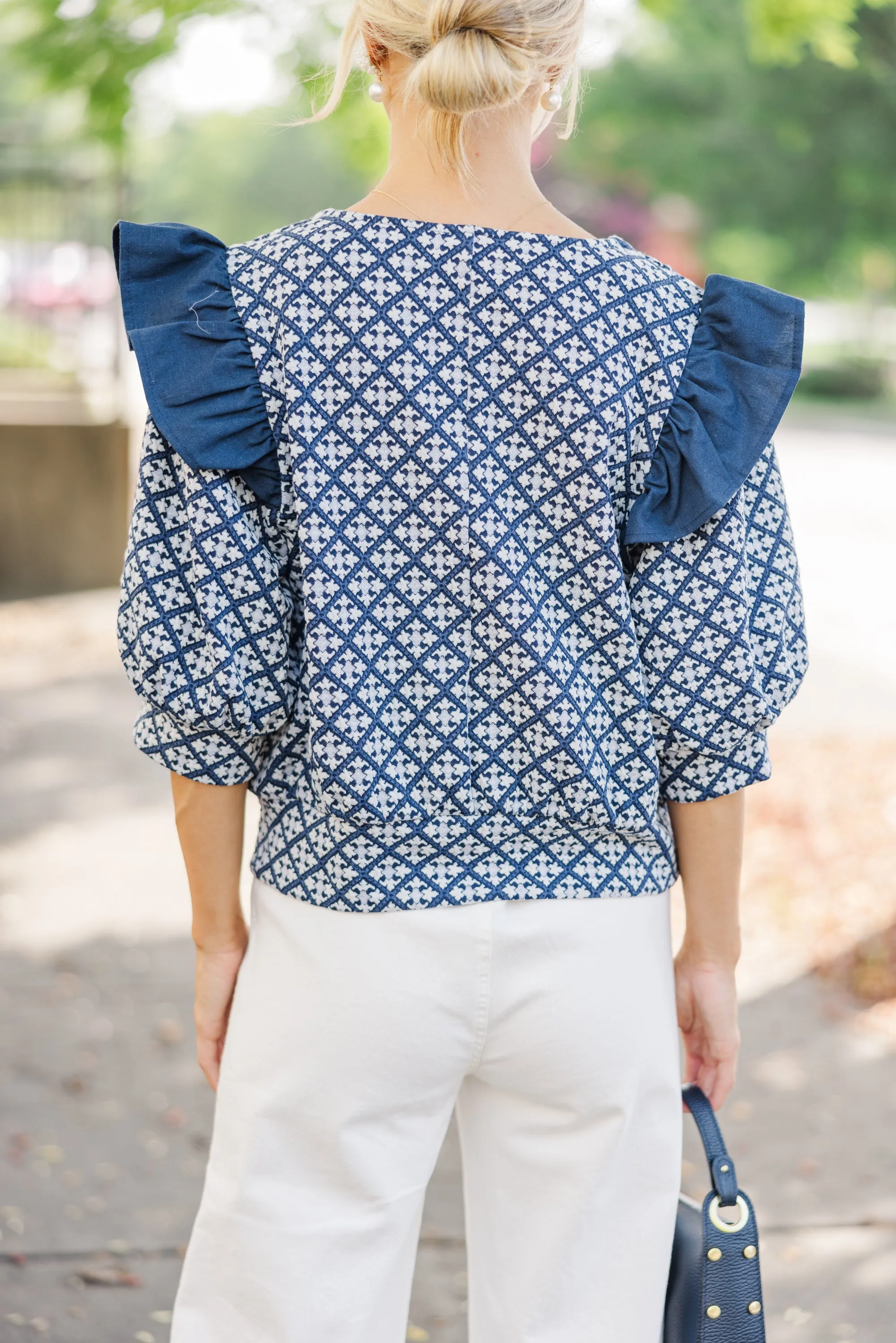 All Your Love Navy Blue Ruffled Blouse