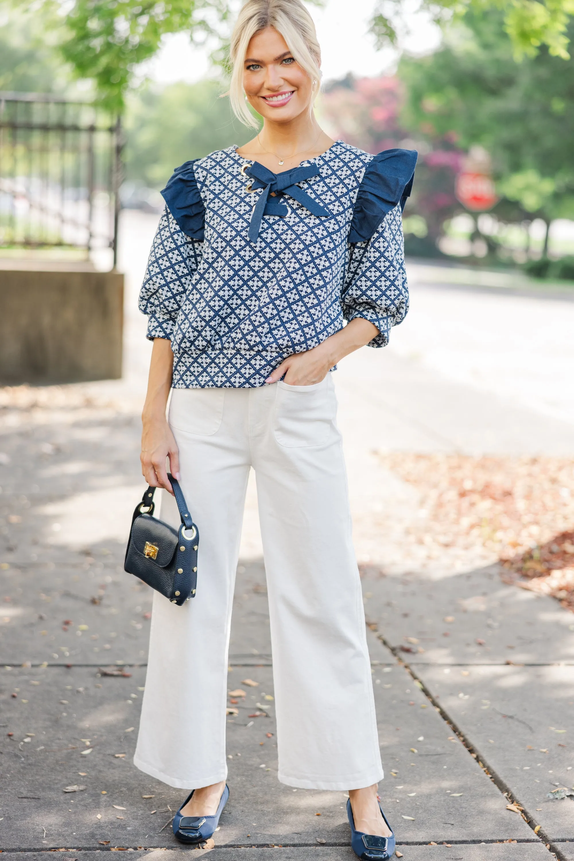 All Your Love Navy Blue Ruffled Blouse