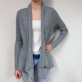 Ash Grey Ribbed Cashmere Waterfall Cardigan Extra Small