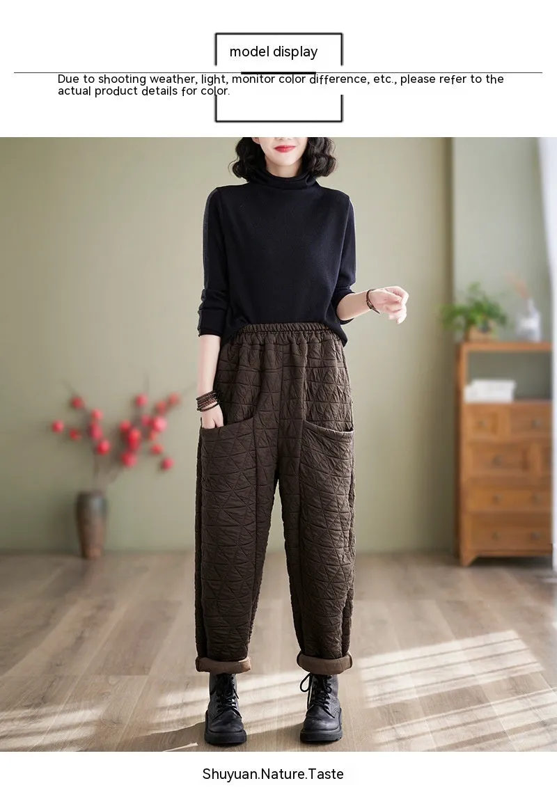 Autumn And Winter Loose Plus Size Quilted Retro Casual Thickening Harem Pants