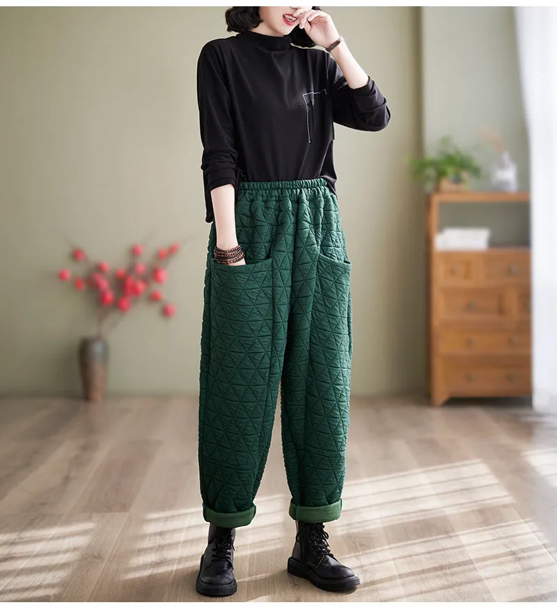 Autumn And Winter Loose Plus Size Quilted Retro Casual Thickening Harem Pants