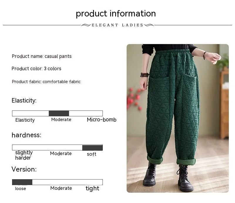 Autumn And Winter Loose Plus Size Quilted Retro Casual Thickening Harem Pants