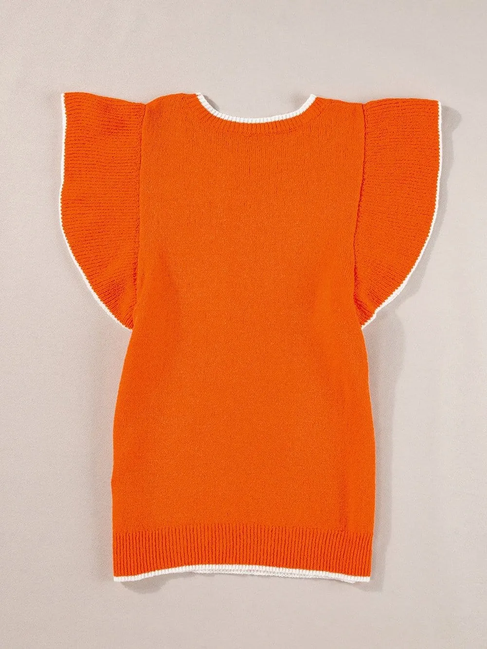 Autumnal Orange Knit Top with Ruffle Sleeves