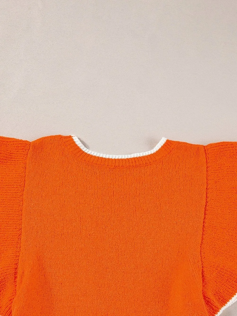 Autumnal Orange Knit Top with Ruffle Sleeves