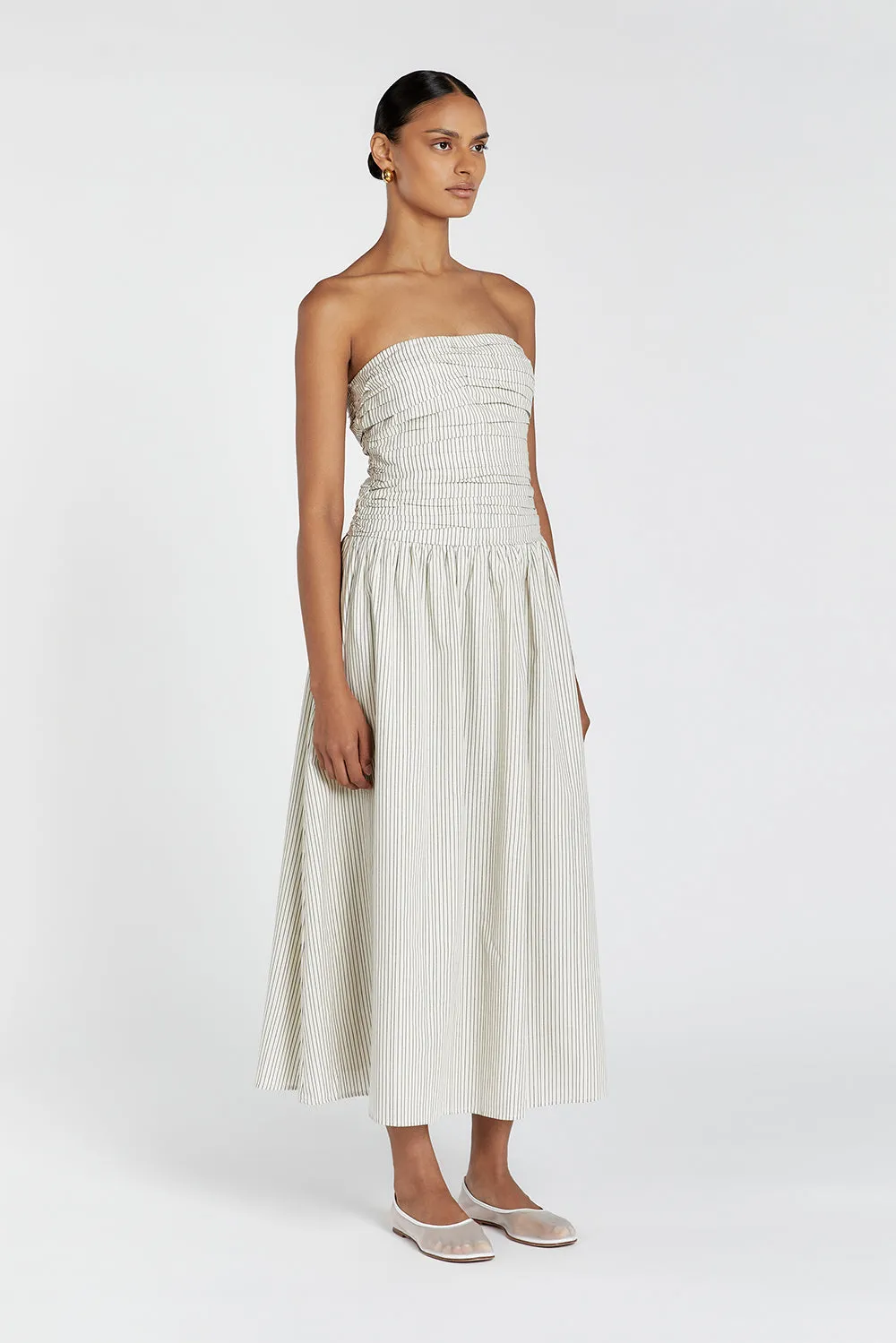 AYLA CREAM STRIPE MIDI DRESS