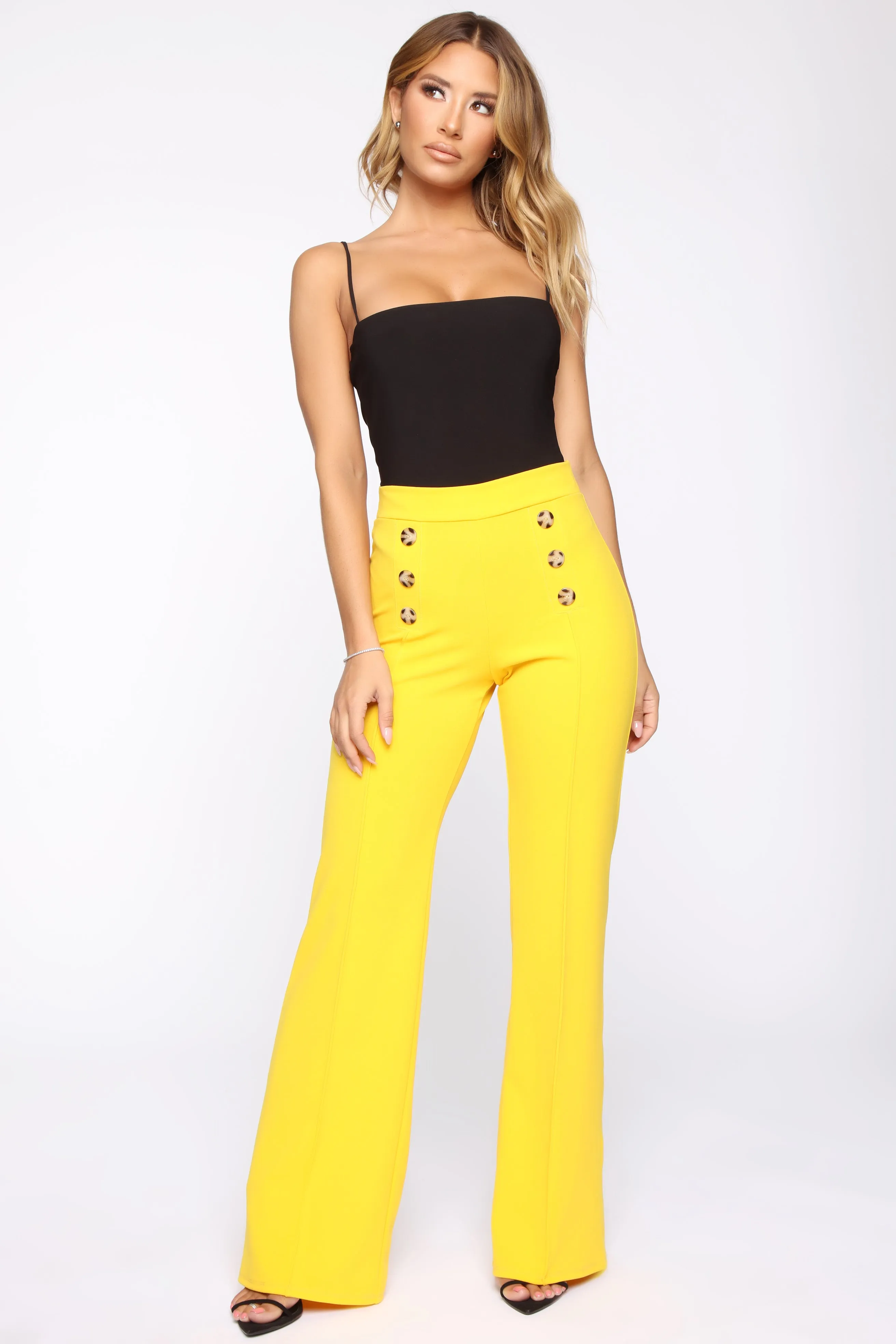 Bailey Button High Rise Pants - Yellow