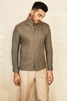 Bandhgala Quilted Jacket with Pleated Trousers