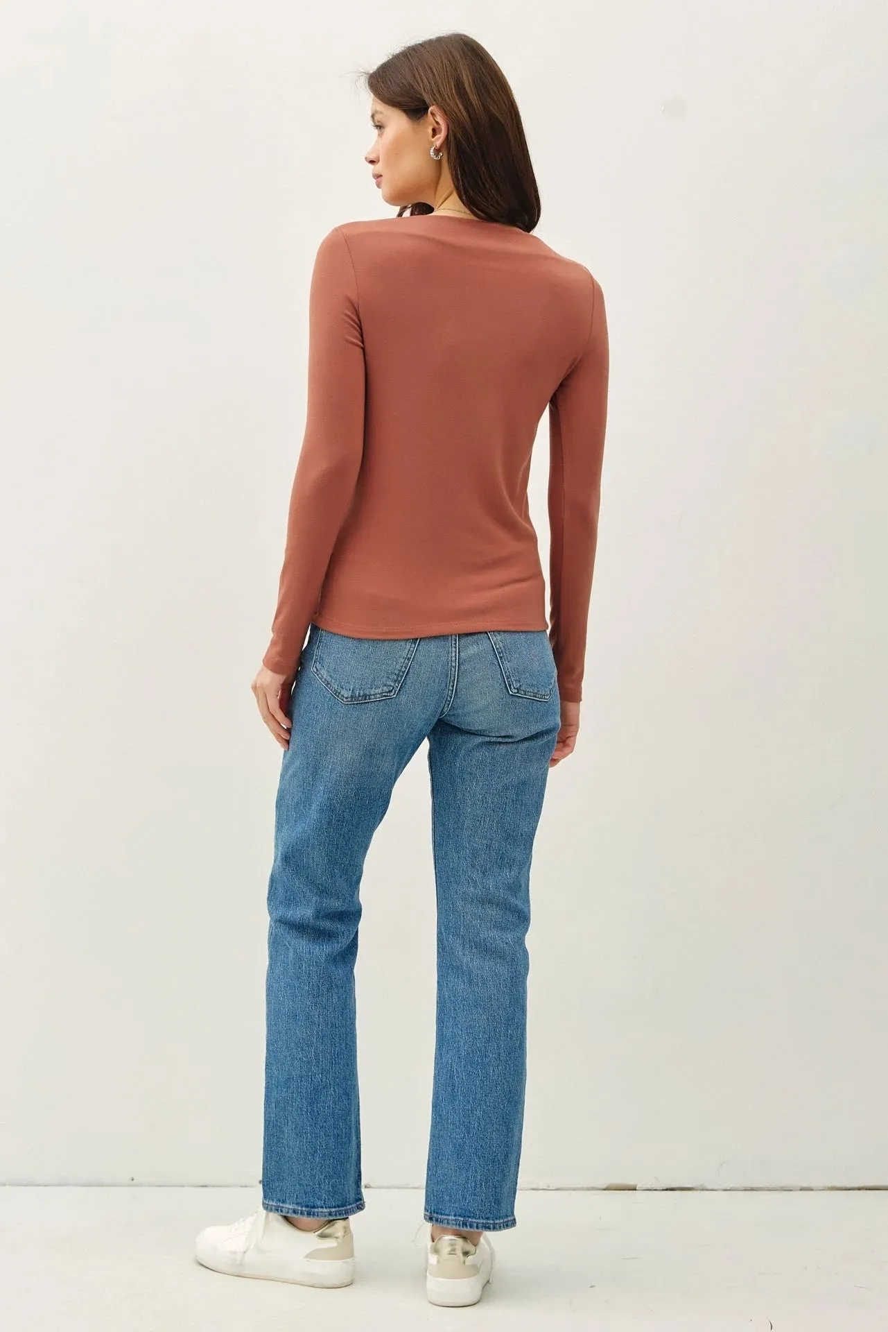 BASIC BOAT NECK LONG SLEEVE KNIT TOP