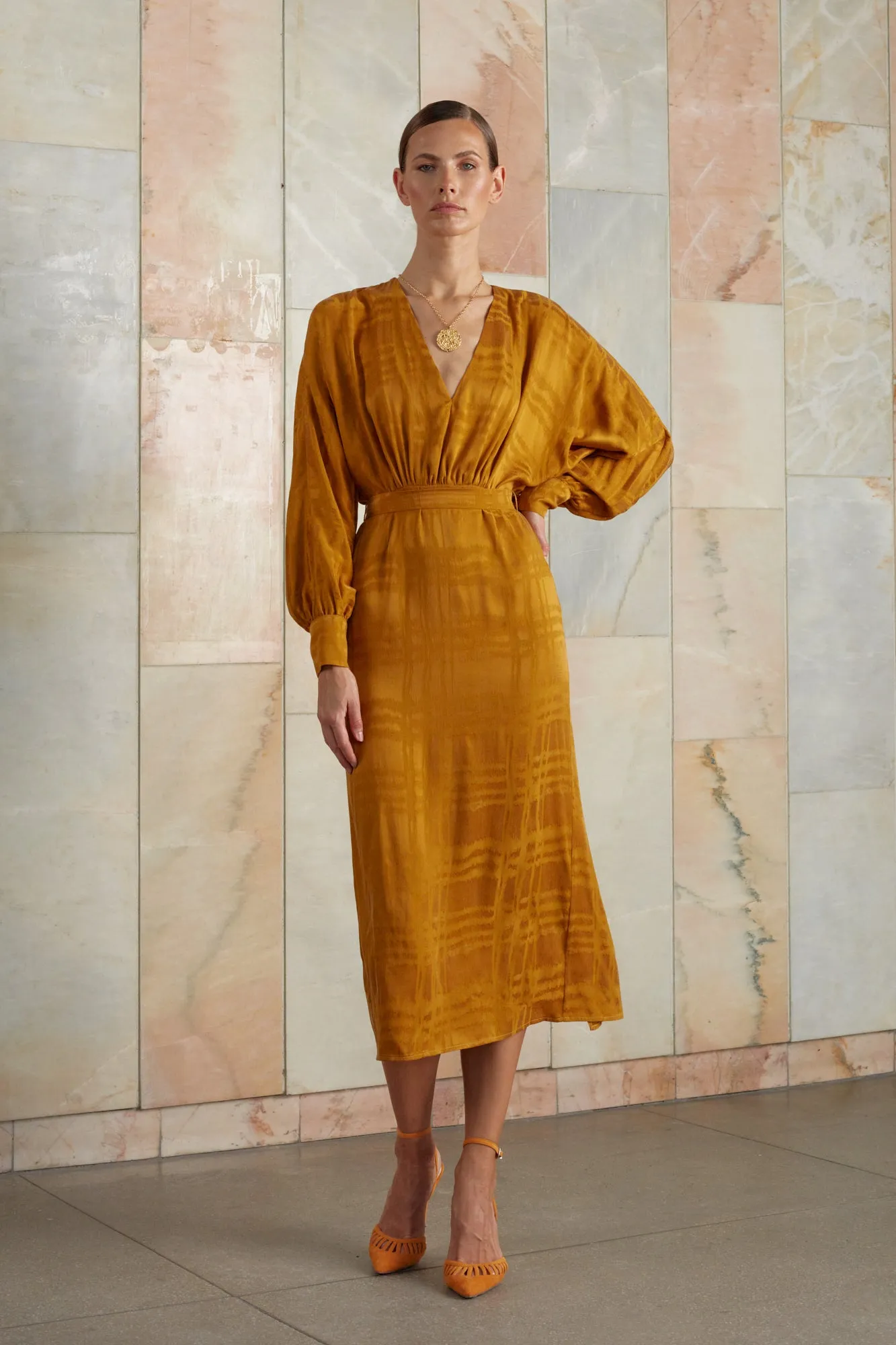 BECA orange cupro midi dress