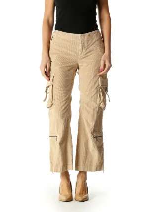 Beige Corduroy Cargo Pants