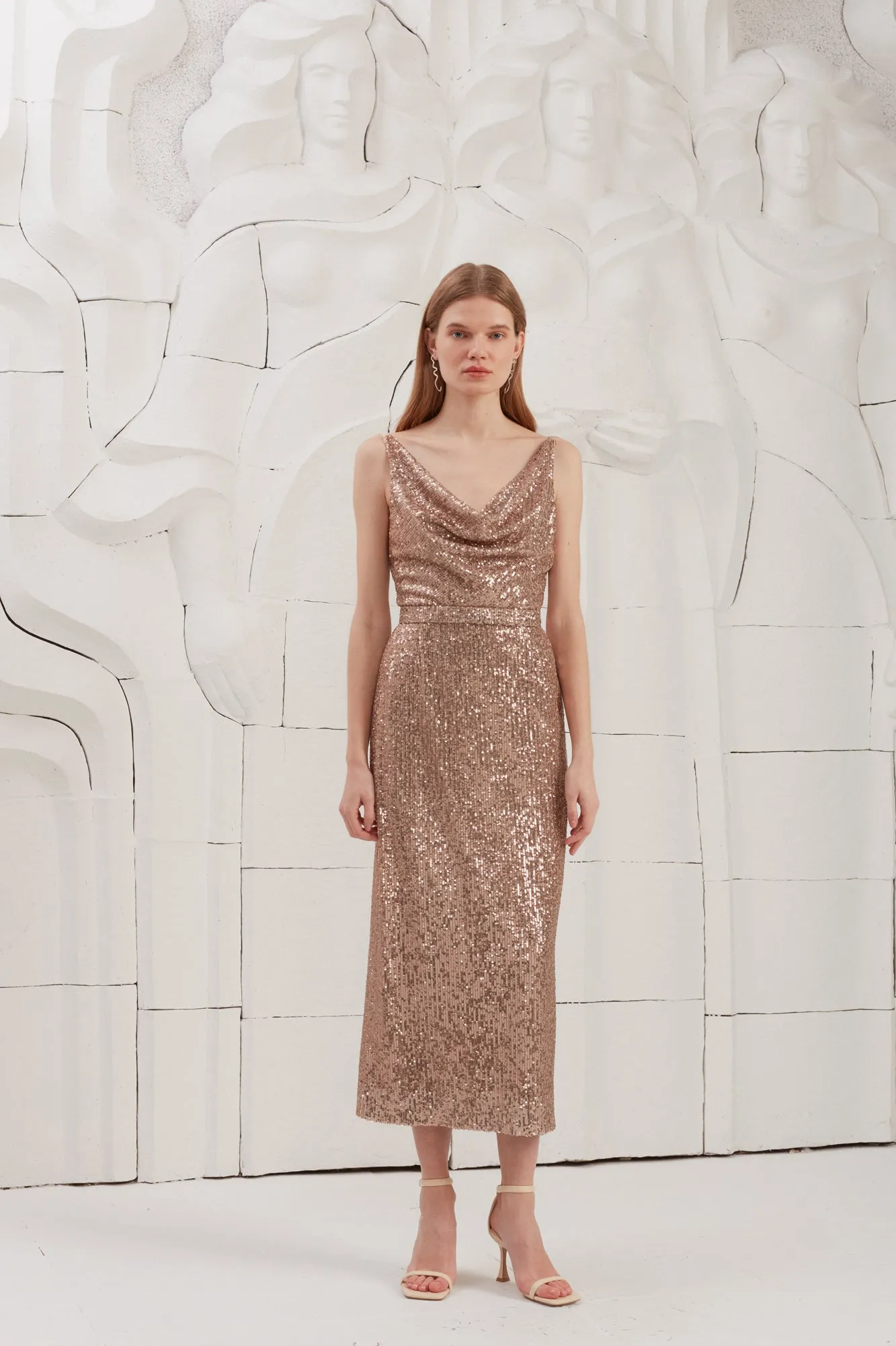 BERTA nude sequin cocktail dress