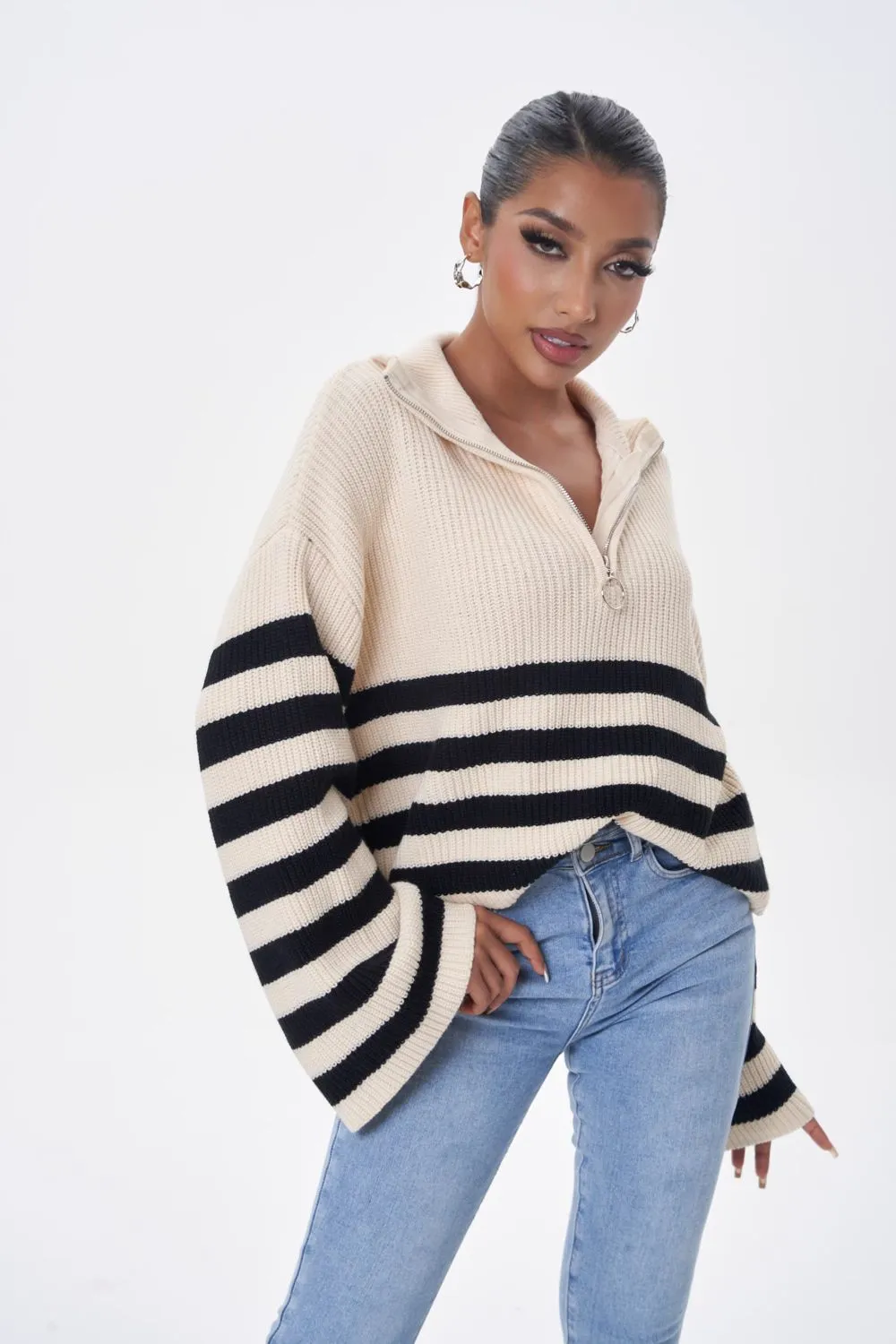 'Beth' Half-Zip Knit Pullover Sweater (3 color)