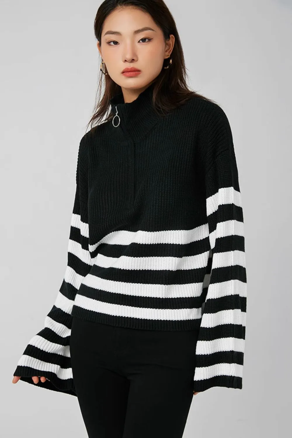 'Beth' Half-Zip Knit Pullover Sweater (3 color)