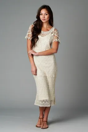 Bias Cut Crochet Lace Midi Dress