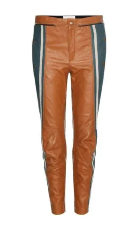 Biker Cropped Striped Leather Pants