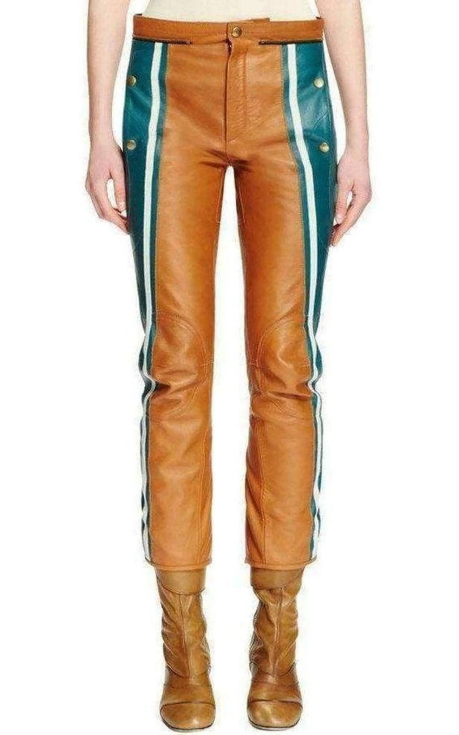 Biker Cropped Striped Leather Pants