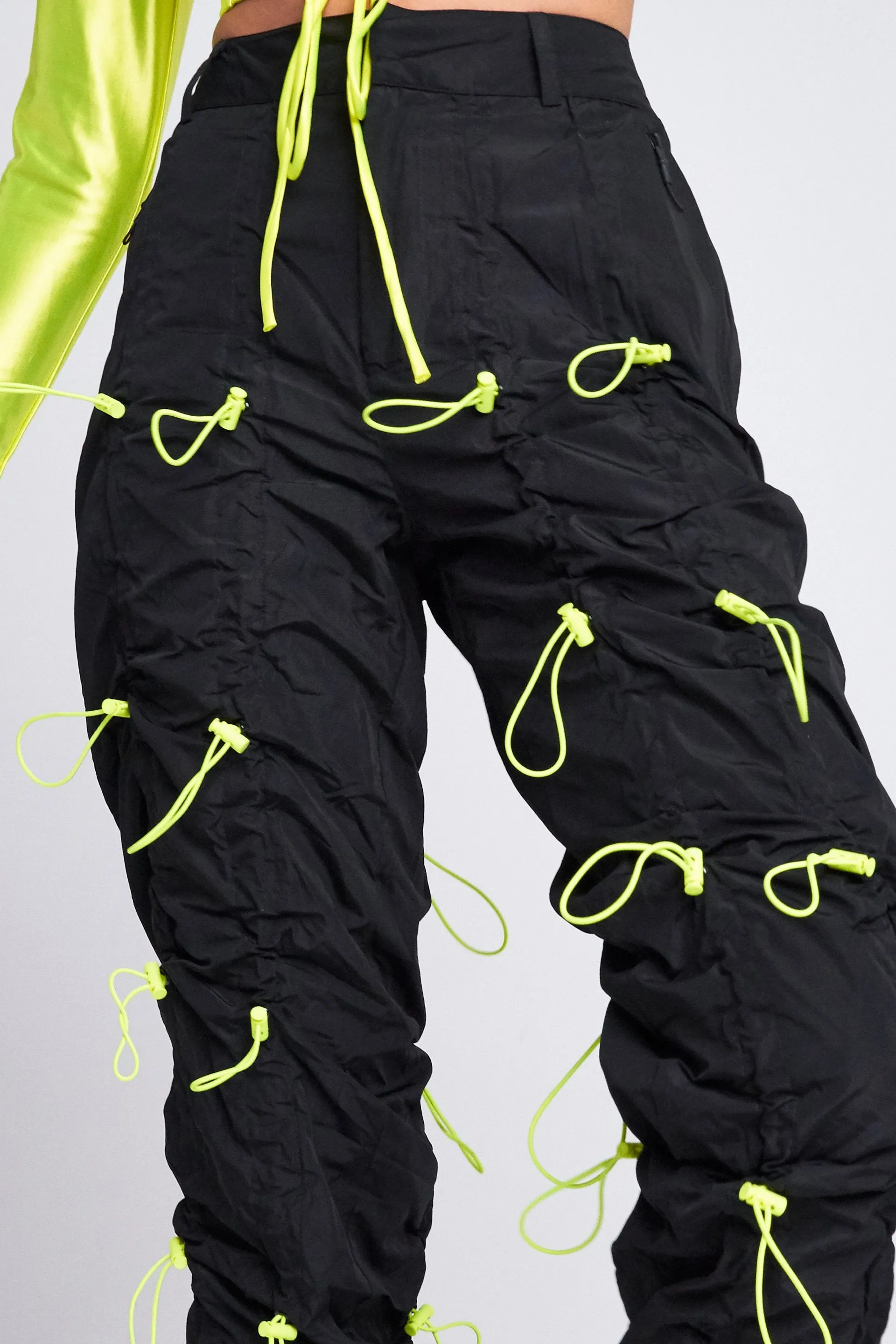 Black Cargo Trousers With Neon Toggle Detail