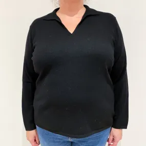 Black Cashmere Collared V-Neck Jumper Extra Large