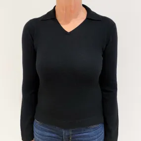 Black Cashmere Collared V-Neck Jumper Medium