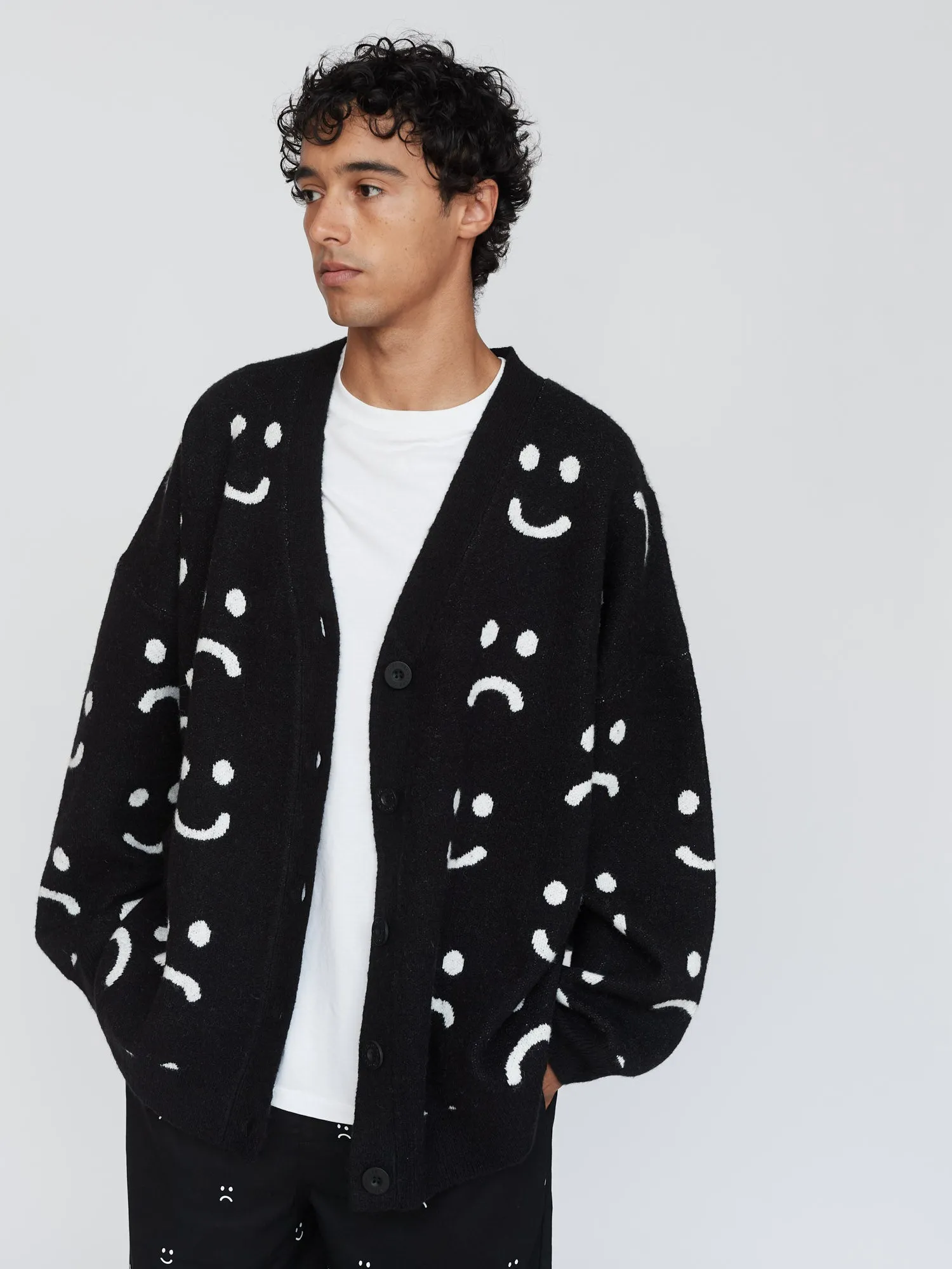 Black Happy Sad Cardigan