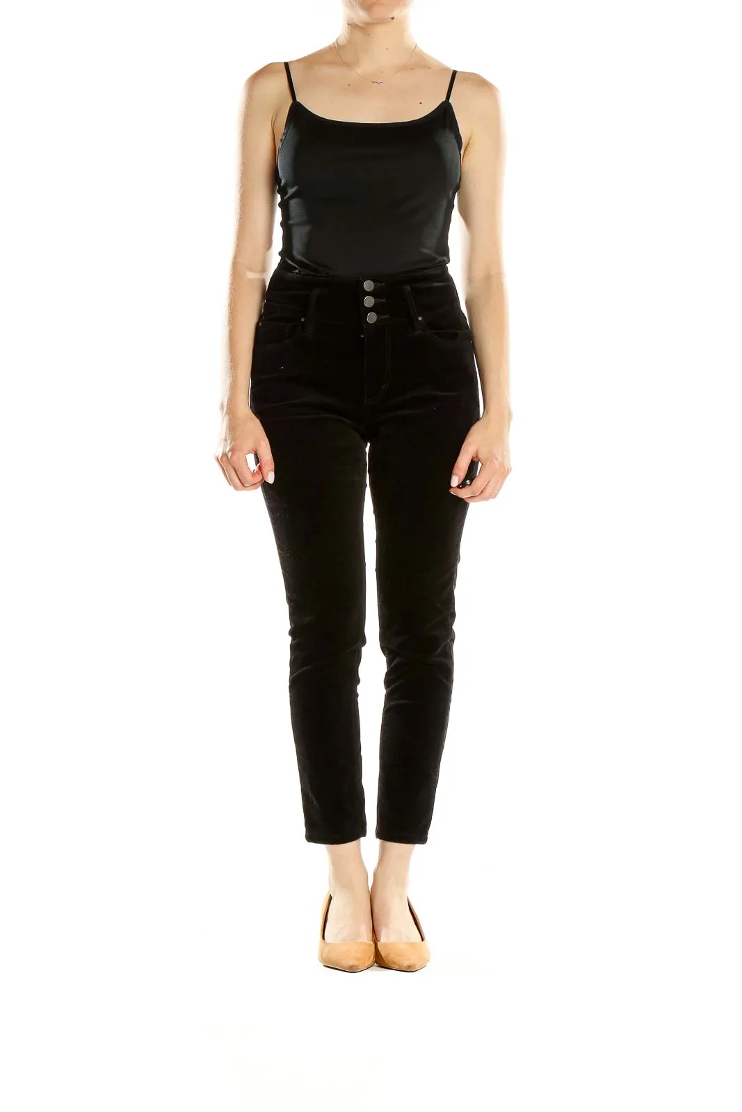 Black High-Waisted Corduroy Ankle Pants