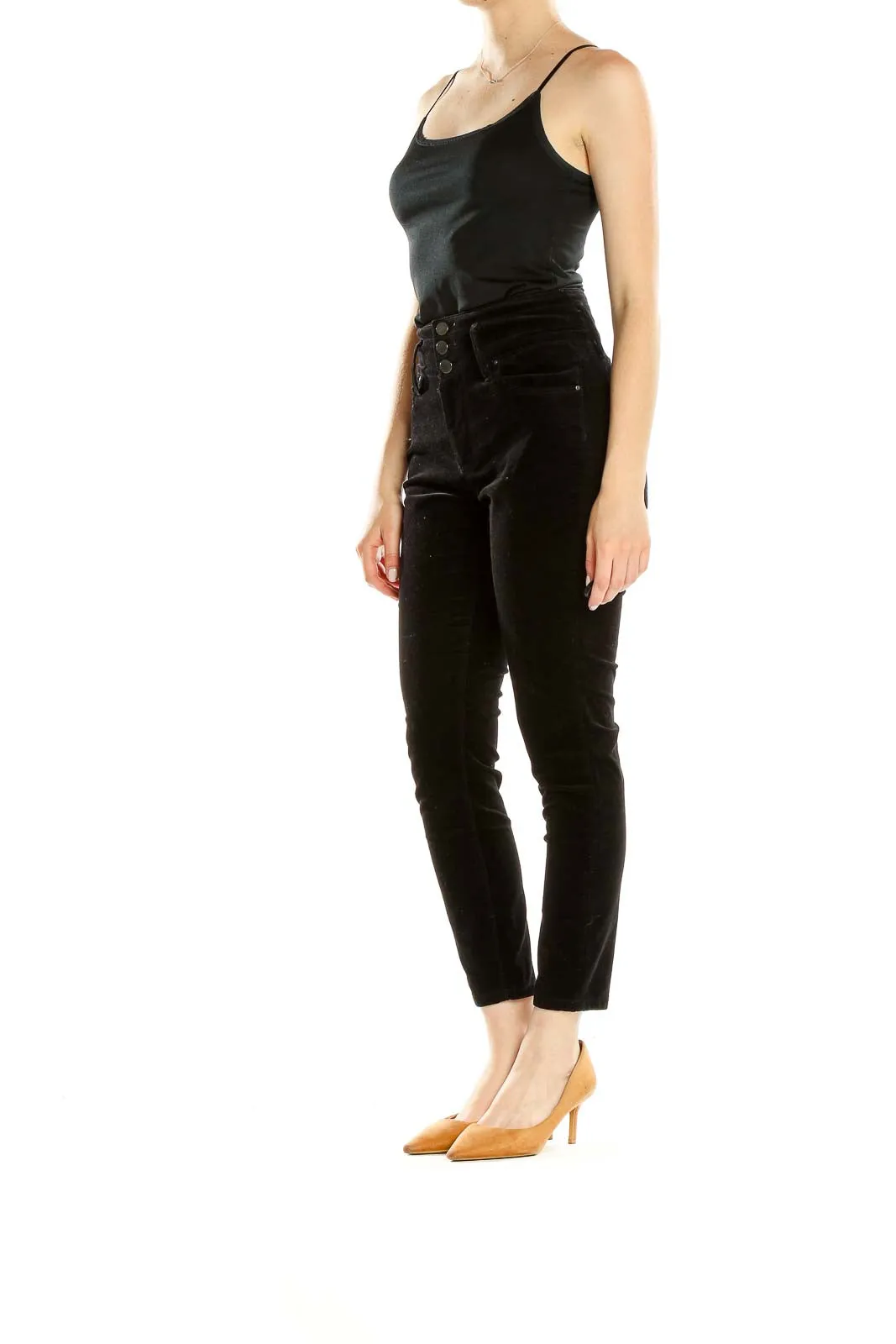 Black High-Waisted Corduroy Ankle Pants