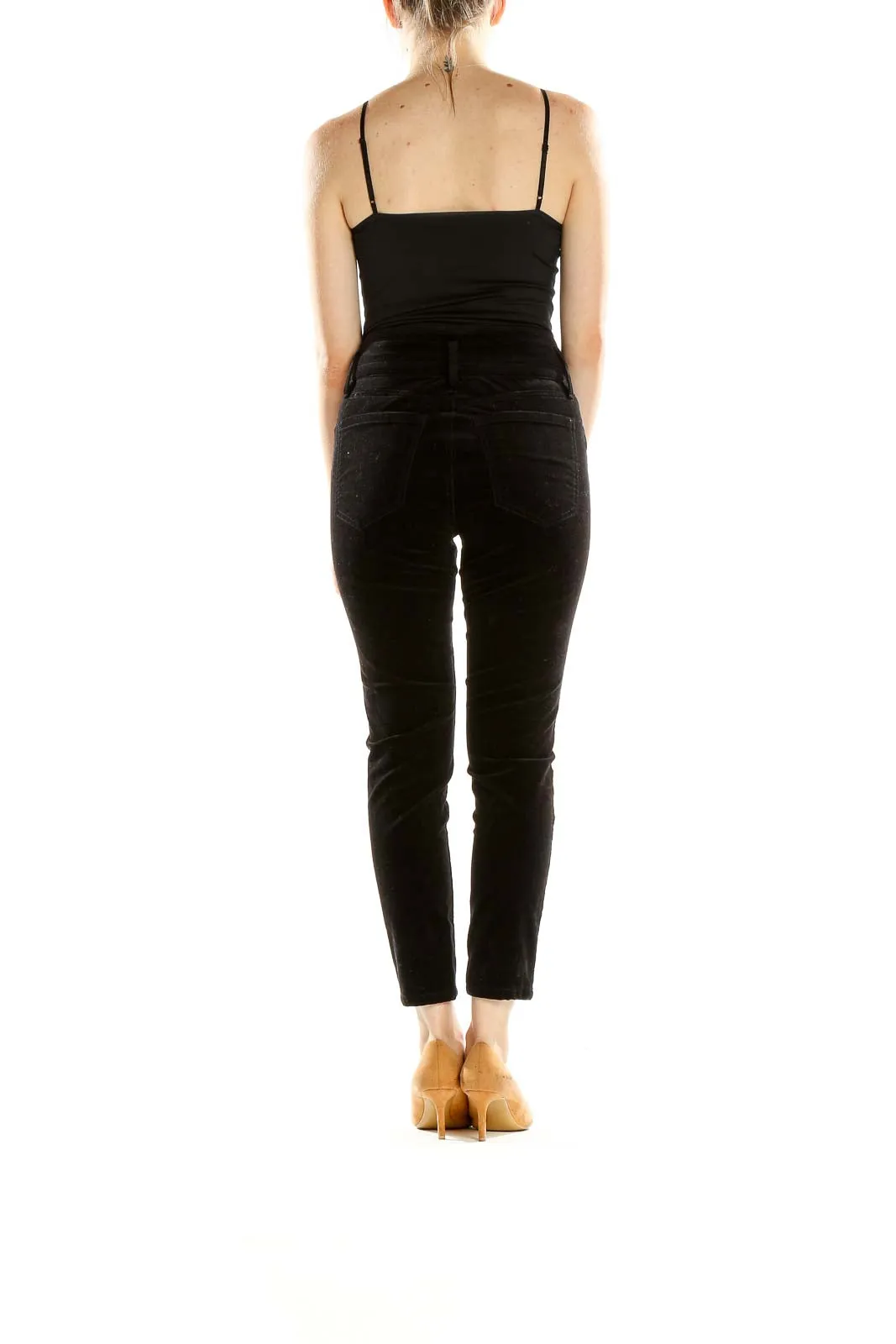 Black High-Waisted Corduroy Ankle Pants