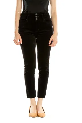 Black High-Waisted Corduroy Ankle Pants