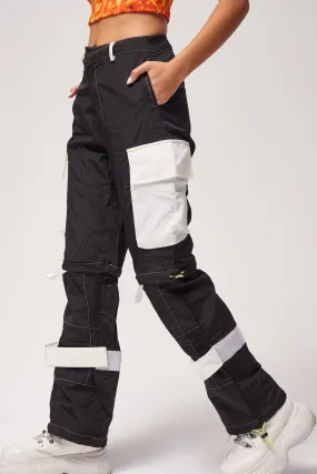 Black Oversized Cargo Trousers With Neon Stitching