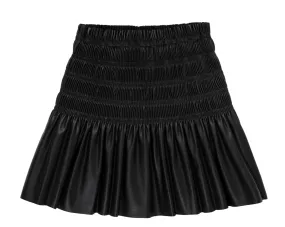 Black Pleated Faux Leather Skirt