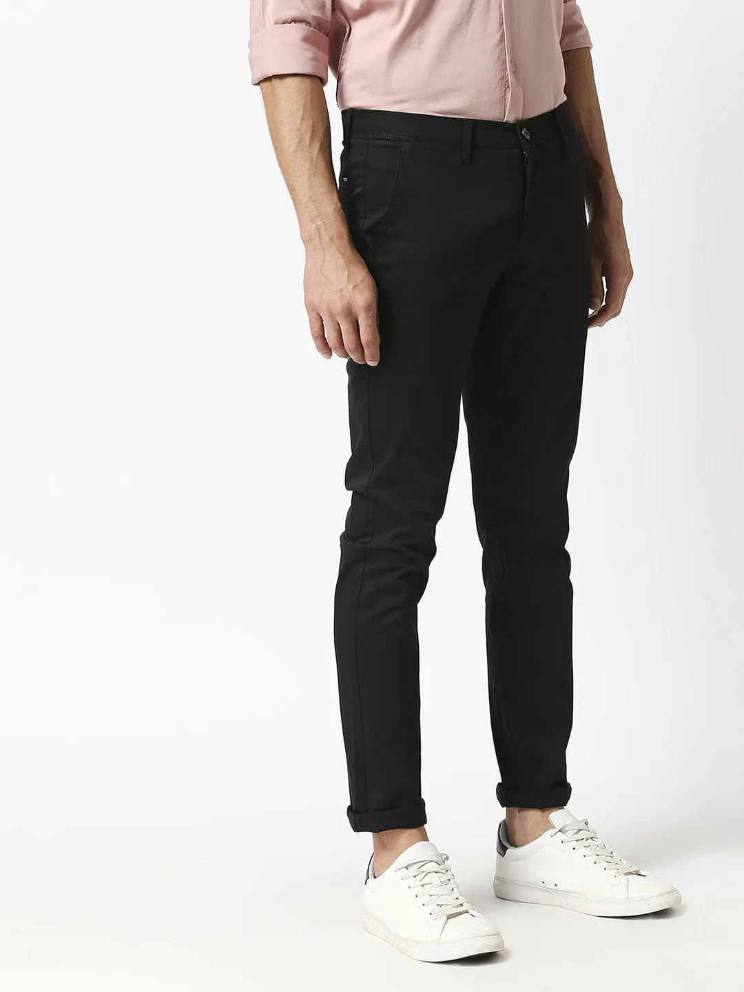 Black Slim Tapered Cotton Stretch Trouser