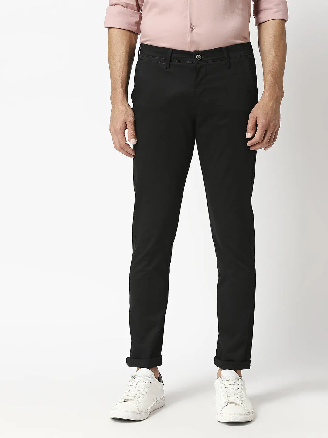 Black Slim Tapered Cotton Stretch Trouser