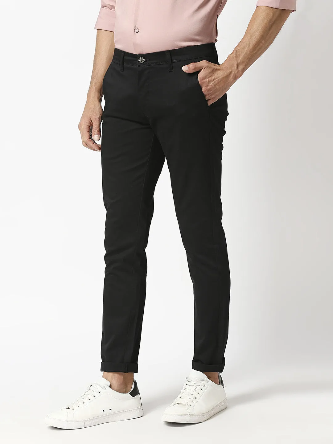 Black Slim Tapered Cotton Stretch Trouser