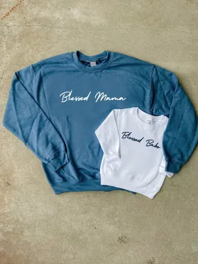 Blessed Mama   Blessed Babe Indigo Sweatshirt Set