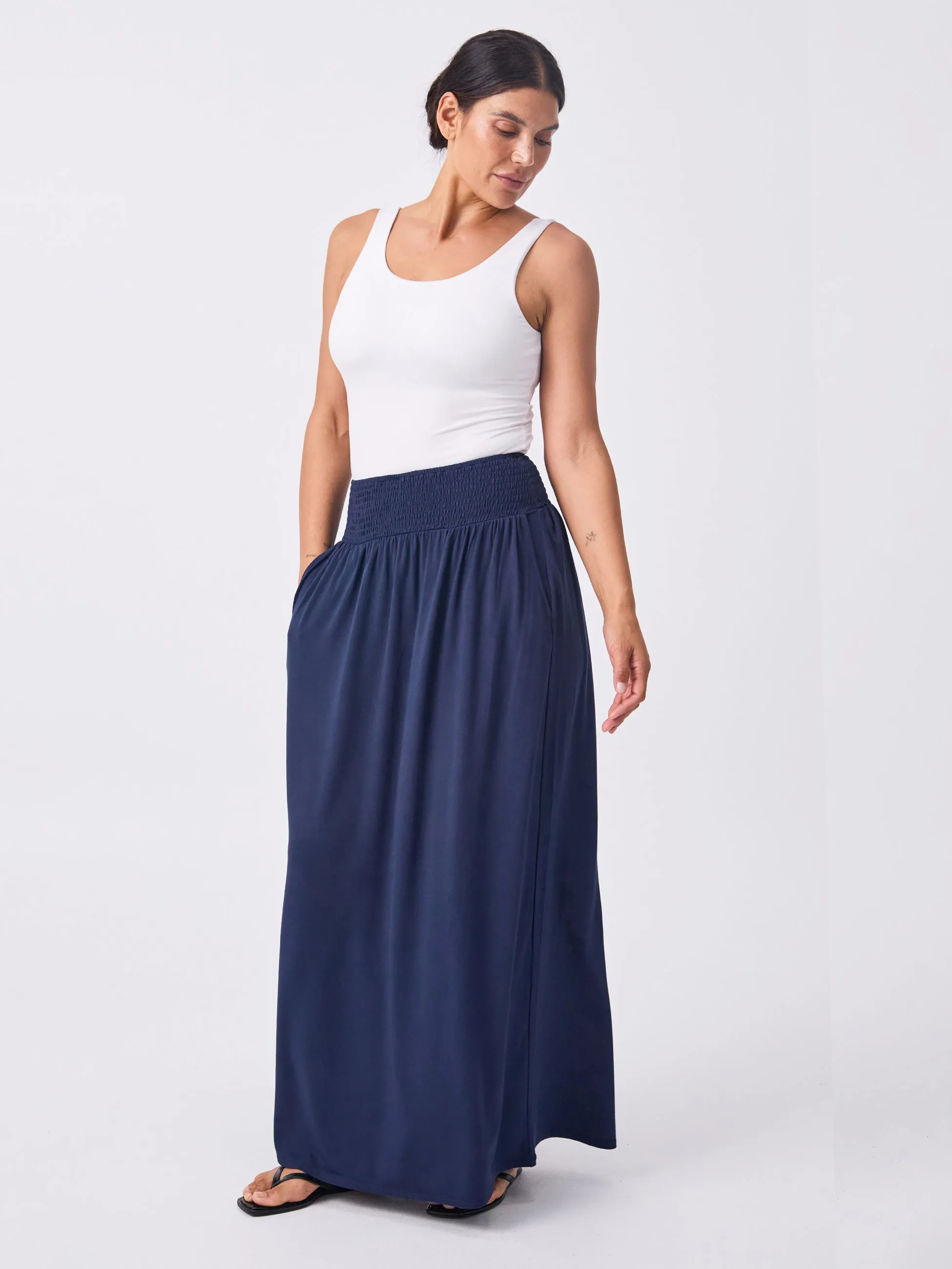 Bliss Rouched Waistband Skirt  - Navy