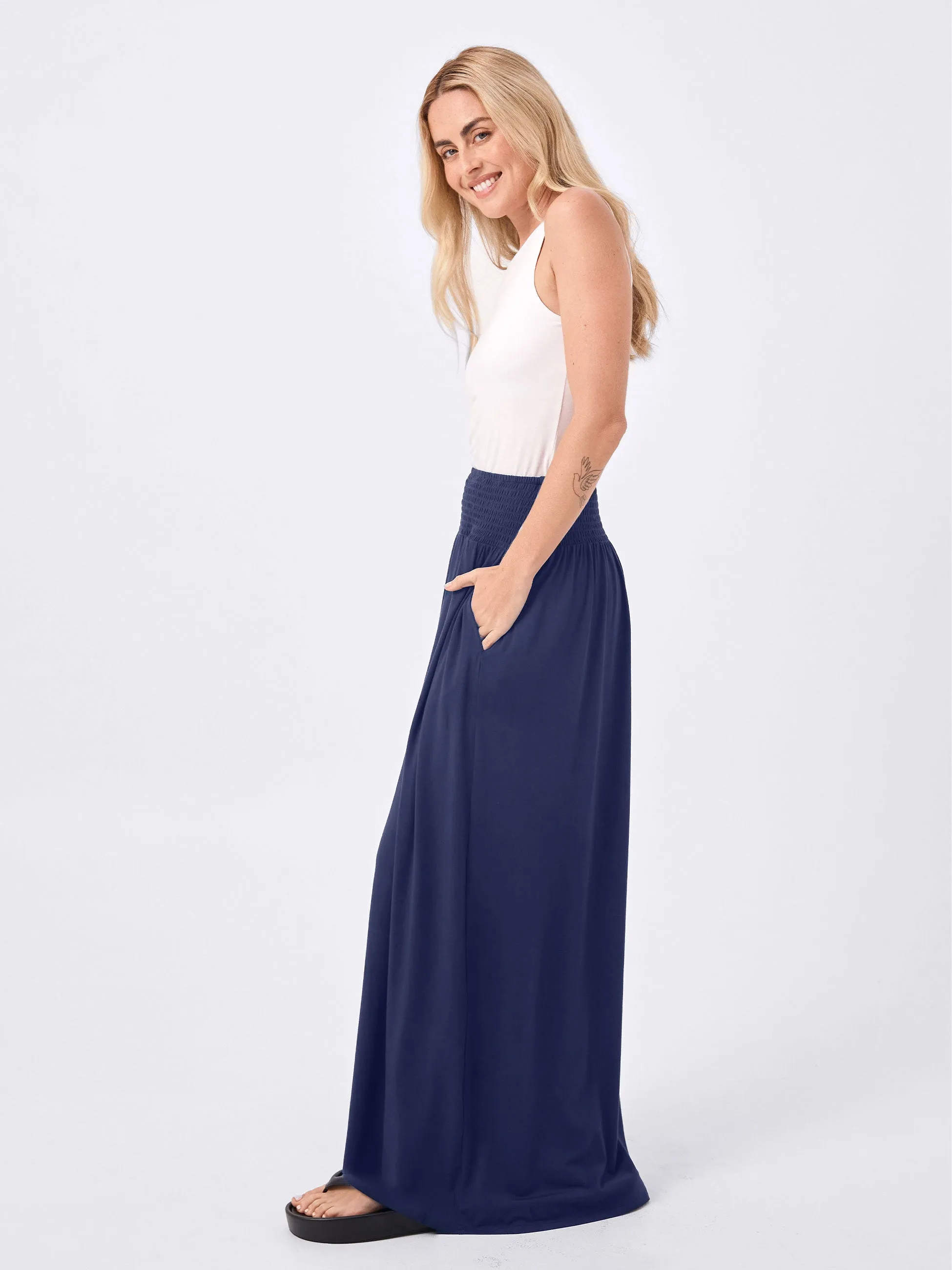 Bliss Rouched Waistband Skirt  - Navy