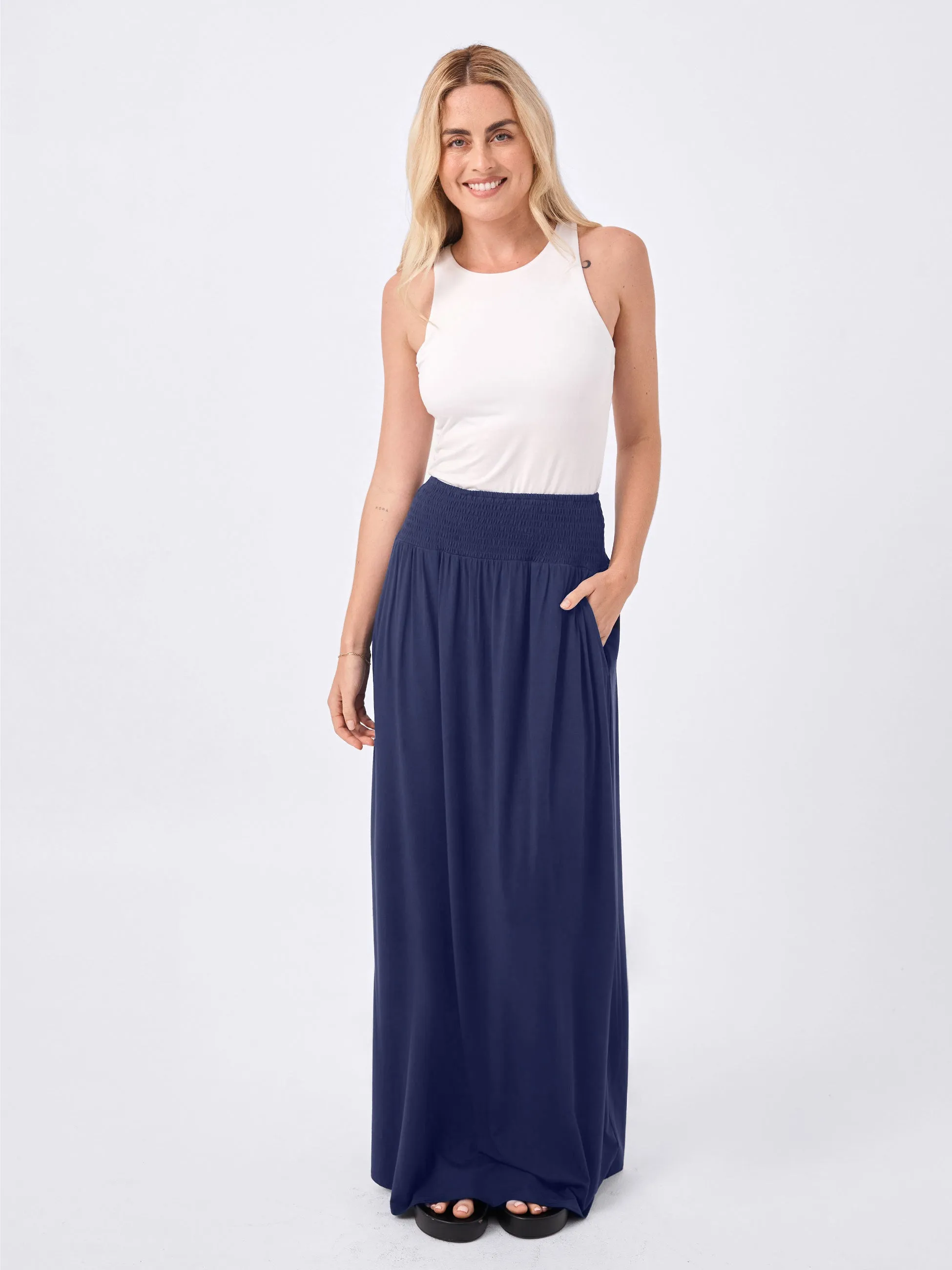 Bliss Rouched Waistband Skirt  - Navy