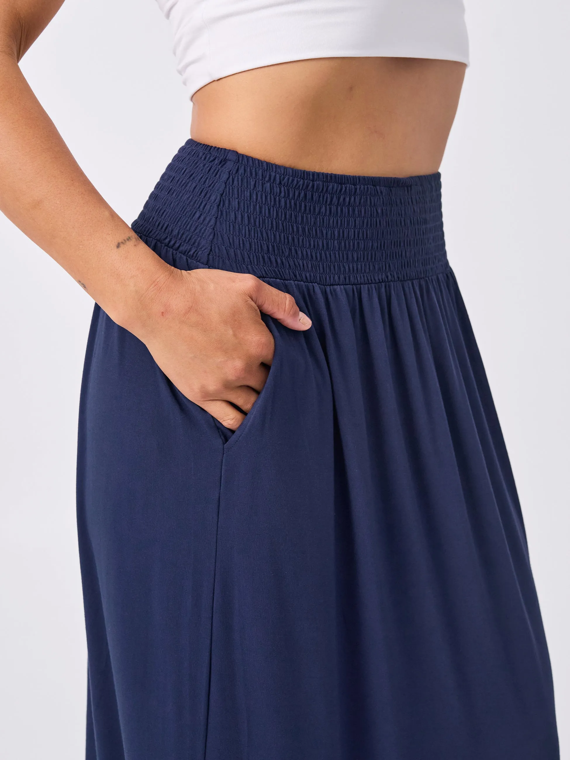 Bliss Rouched Waistband Skirt  - Navy