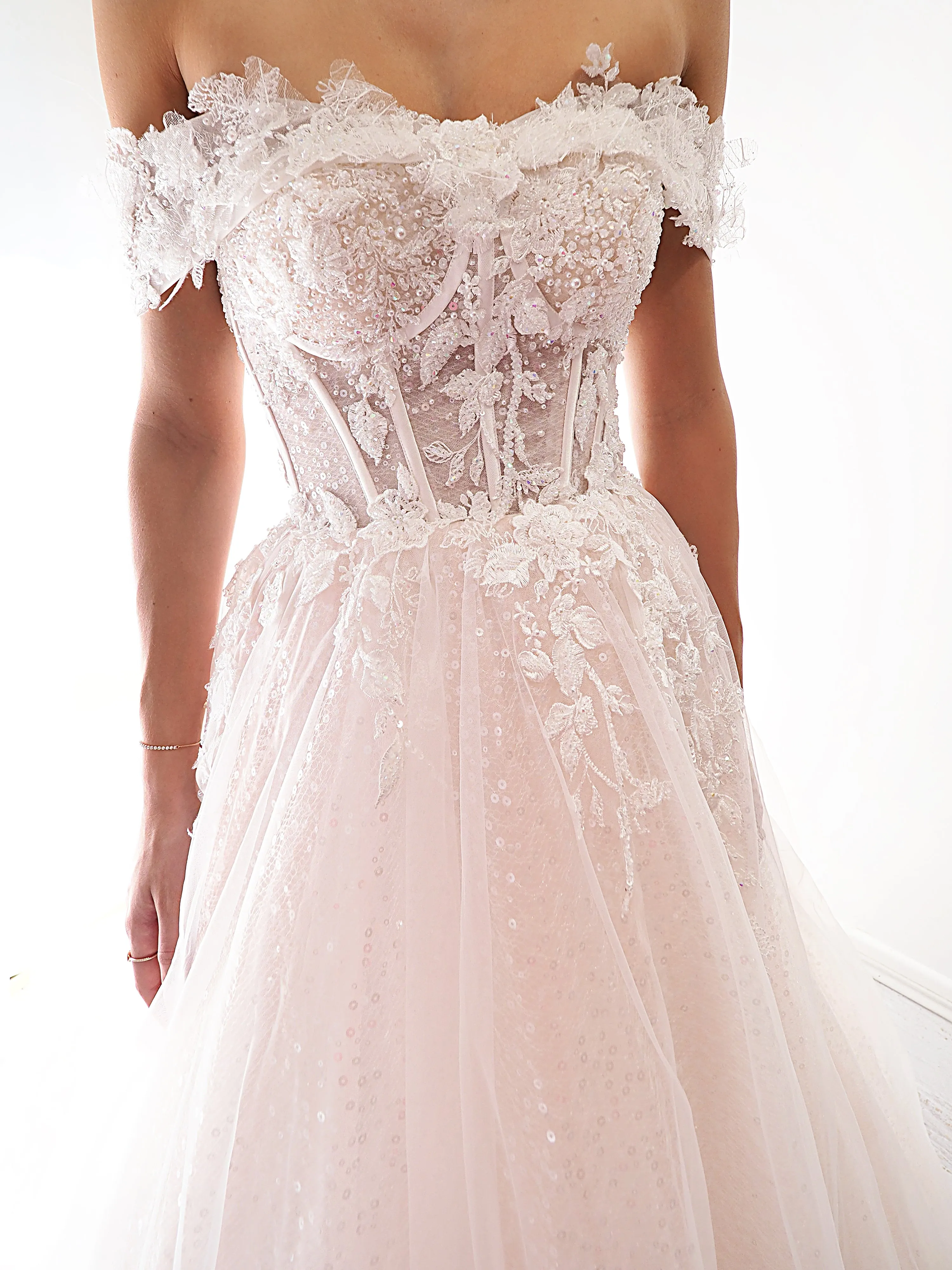 Blush pink off the shoulder princess dress