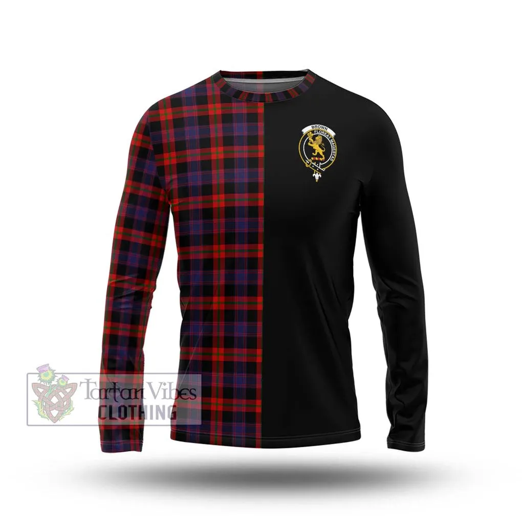 Brown (Broun) Tartan Long Sleeve T-Shirt with Family Crest and Half Of Me Style