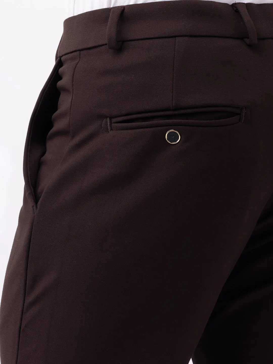 Brown Plain Bi-Stretch Trousers